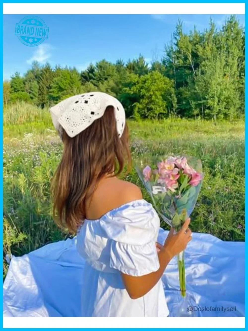 Floral Crochet Hair Bandanas Headscarf 2 Pack Pure Cotton Head Kerchief